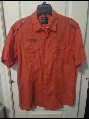 Men's Large Short-Sleeve Button Shirt in Orange by Private Member